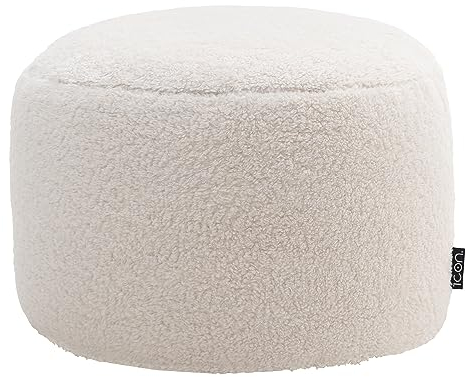 Icon Milano Hocker, Creme, Flauschiger Bouclé Stoff, Sitzsack Sherpa, Sitzpuff Hocker mit Füllung, Fußhocker für das Wohnzimmer, Deko Wohnzimmer