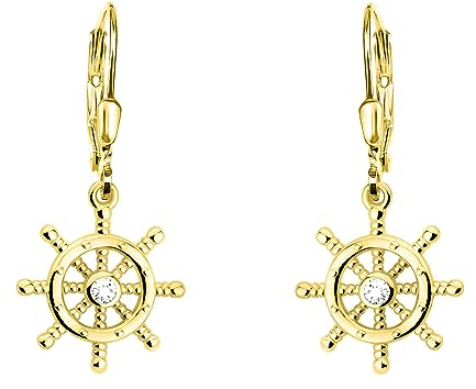 SOFIA MILANI - Damen Ohrringe 925 Silber - vergoldet/golden & mit Zirkonia Steinen - Schiffsrad Ohrhänger - E2253
