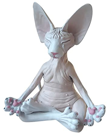 BYYLECL Sphynx Katze Meditieren Statue, skurrile Katze in Yoga-Pose, Weiß, Sammelfigur