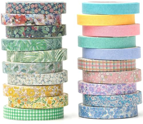YUBX 20 Rollos Vendimia Washi Tape Set Flaco Retro Cinta Adhesiva Decorativas Masking Tape para Scrapbooking, Manualidades, Marcos de Fotos, Bullet Journal y Decorar Regalos
