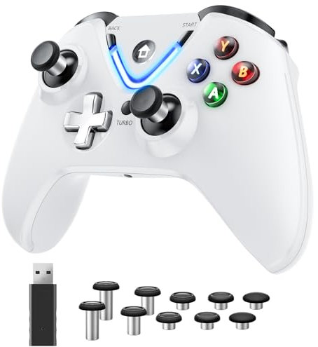 RALAN Manette sans fil blanche avec palettes pour PC Windows, adaptateur sans fil 2,4 G avec prise casque 3,5 mm, joystick ALPS, déclencheur de détection d'effet Hall, batterie rechargeable