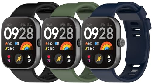 WindRen 3 stycken armband kompatibla med Xiaomi Redmi Watch 6/5/4, 3 stycken sportsilikon ersättningsarmband för Xiaomi Mi Band 9 Pro/Xiaomi Mi Band 8 Pro, kvinnor och män