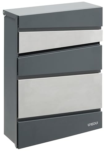 ARREGUI Flysch E6925 Buzón Exterior de Acero y Acero Inoxidable Tamaño M (Correo DIN A4 y Revistas) | Buzón de Pared Mediano | Buzón de Correo Moderno con Tapa Protectora | Antracita e INOX