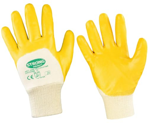 D2D | 36 Paar - Baumwollhandschuhe - Größe: 10 (XL) - Gelb - mit Nitril Beschichtung - Norm EN 388 CAT 2 - Arbeitshandschuhe - PU-Montagehandschuhe Gartenhandschuh