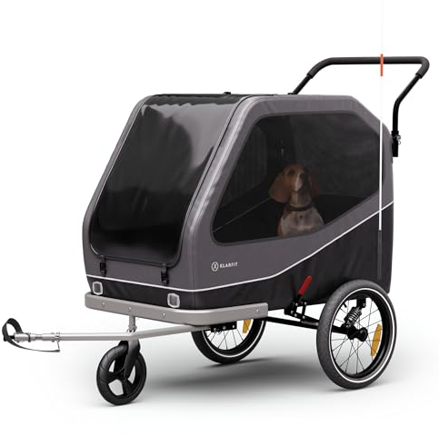 Klarfit Goldie Stroller Fahrradanhänger für Hunde, Umwandelbar in Buggy, 324 L Volumen, Wasserfest, Integrierte Bremsen & Reflektoren, Max Belastung 40 kg, Schwarz