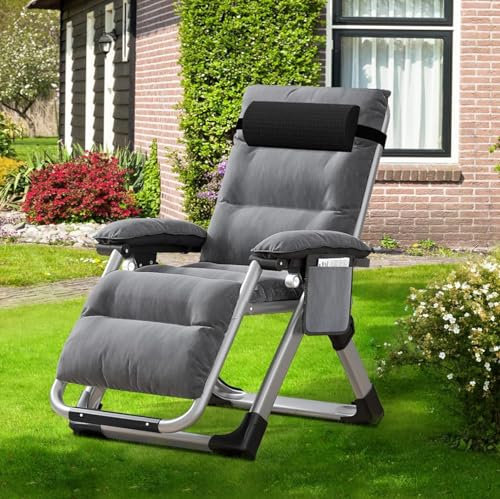 Sedia a sdraio Ryuhic, regolabile, a gravità zero, con cuscino e poggiatesta, supporto 200 kg, reclinabile pieghevole, per esterni e interni