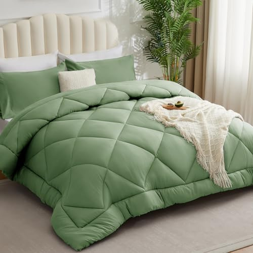 WAVVE Bettdecke 240x260 cm Ganzjahresdecke 4 Jahreszeiten, Steppdecke 300gsm Mikrofaser 260x240, Super Weiche Zudecke Schlafdecke Atmungsaktive 240 x 260 Grün