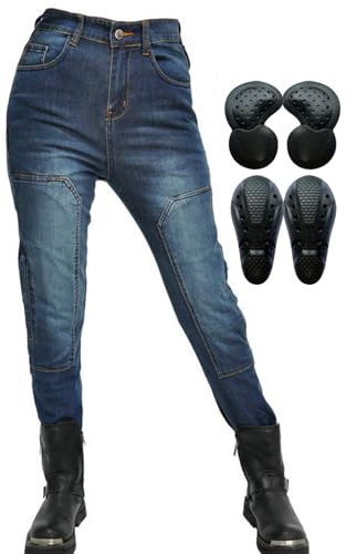 SHUOJIA Motorradhose Damen, Motorrad Jeans mit Protektoren, Verstärkte Stretch Motorradbekleidung (Blue-A,XS)