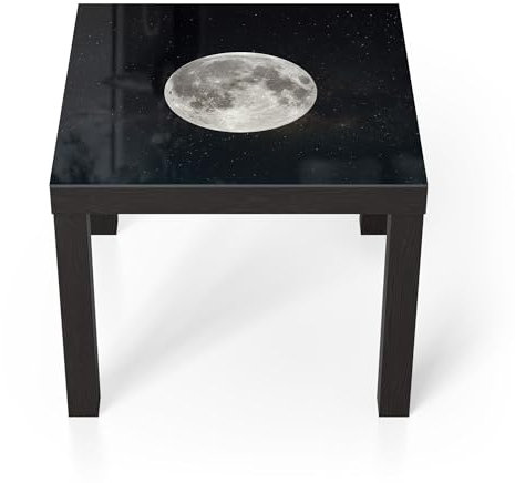 DEQORI Glastisch | schwarz klein 55x55 cm | Motiv Mondnachtzauber | ausgefallener Beistelltisch aus Glas | Hochglanz Couchtisch fürs Wohnzimmer | moderner Couch Tisch mit Design