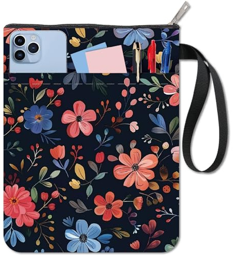 CRASPIRE Protector de Libros Negro para Libros de Bolsillo Funda con Flores Funda con Plantas Tela Lavable Cremallera Y Bolsillo Adicional para Amantes