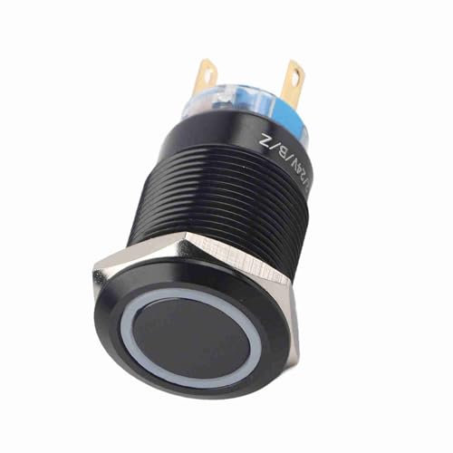 Selbstsichernder LED-Knopfschalter, Wasserdicht, Schwarz, 19 Mm, 12–24 V, Langlebig für den Außenbereich (BLUE)