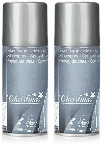 com-four® 2x Silberfarbenes Sprühlack-Set - Metallic-Spray für kreative Dekorationen und Bastelprojekte - Silberspray für Weihnachts- und Alltagsdeko (2 Stück - Spray/silberfarben)