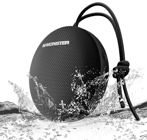 Monster 15W Bluetooth Speaker, IPX8 Shower Speaker Waterproof, Bluetooth 5.4 with Loud HD Sound and Robust Bass, Extra Long Playtime Punchy, for Home, Beaches Portable Wireless Outdoor Speakers