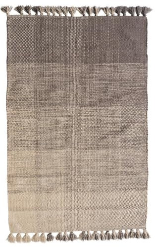 Home4You Handwebteppich Wohnzimmerteppich Webteppich - Baumwollmischgewebe - Braun - mit Farbverlauf und Quasten - 140x200 cm