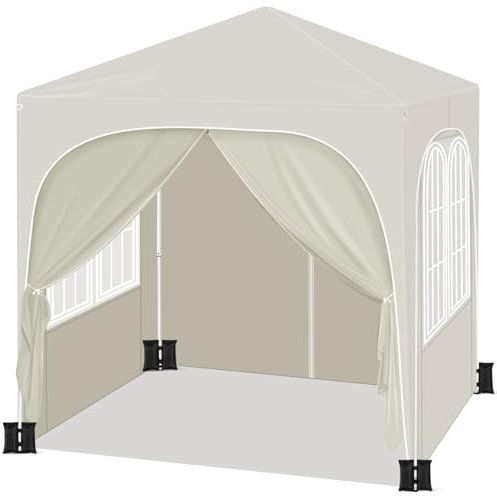 WOLTU Pavillon mit 4 Seitenteilen 4 Sandsäcke, Faltpavillon 2x2m mit Halbmonddach Tragetasche, Gartenpavillon wasserfest stabil UV-Schutz, Partyzelt Outdoor höhenverstellbar, Beige