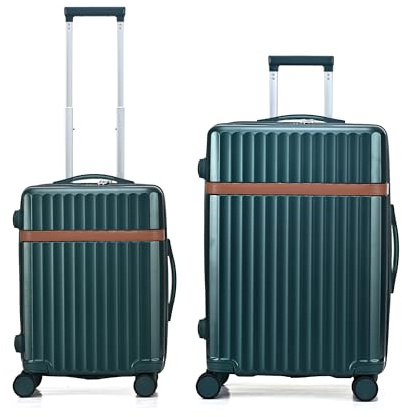 RMW Suitcase Luggage Sets 2 Piece Hard Shell Suitcases PC+ABS Lightweight Durable Travel Trolley with 4 Dual Spinner Wheels Combination Lock with Telescopic Handle (DARK GREEN, CABIN 20 + MEDIUM 24)