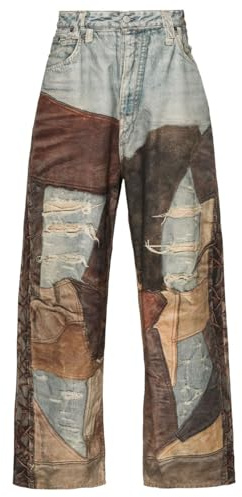 Angsuttc Women’s High Waisted Wide Leg Pants 3D Digital Print Baggy Fit Elastic Waist Y2K Street Style Lounge Pants M Brown Denim