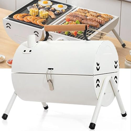 Griglie A Carbone Barbecue Da Esterno, Barbecue Portatile In Acciaio Inox Barbecue A Carbone Barbecue Da Esterno Barbecue A Tamburo Pieghevole A Doppia Faccia Con Fori,Black