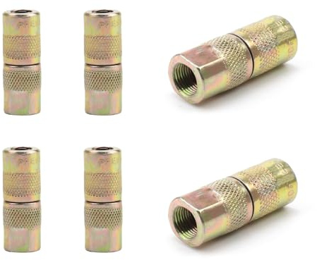 FINELYCR 6 Stück Fettpressenrohr Adapter, Eisenfarbe Zink Fettpresse Mundstück, Flachdüse Mundstücken Hydraulik, Eingebaute Feder, Anti-Leck-Öl, für Fettpresse