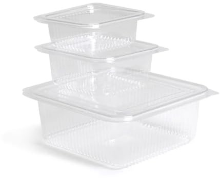 Generico 50 pz Vaschette Trasparenti con Coperchio a Cerniera, per Sughi e Cibi Pronti (cm 18,5x13,5; altezza cm 4,5 (capacità 750gr))