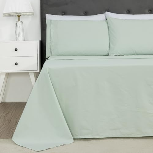 Dreamology Set di lenzuola in percalle, leggero, morbido e traspirante | Set di lenzuola in percalle di cotone | Lenzuola di qualità alberghiera (Verde, Matrimoniale)