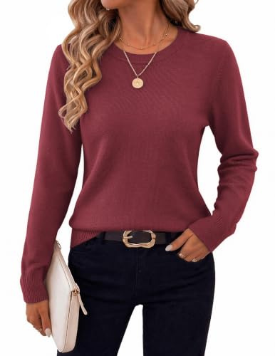 Hotouch Femme Pull Décontracté Col Rond Pull | Manches Longues Uni Sweater，Automne et Hiver，Coupe Classique Tricot Haut，S-XXL