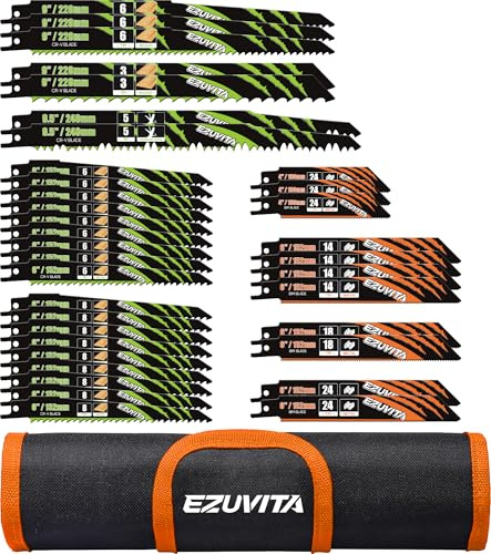EZUVITA 36-Piece Reciprocating Saw Blade Set with Organizer Pouch - Metal&Wood Cutting, Pruning Saw Blades