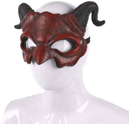 Jascatin Maschera per Halloween, motivo: pecora, corno, diavolo, maschera in schiuma, per costume cosplay (rosso)