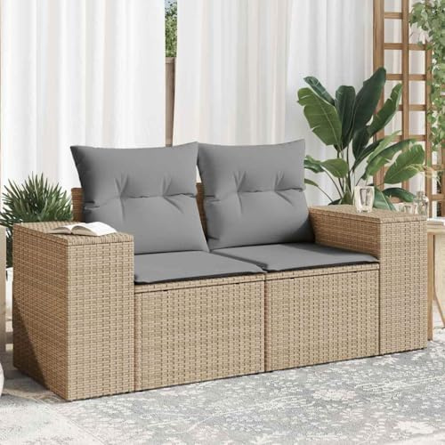 Teenpull Gartensofa mit Stauraum, wetterfestes 2-Sitzer Poly Rattan Loungesofa Beige für Terrasse, UV-beständig, modulare Outdoor-Möbel mit bequemen Kissen und Bezügen