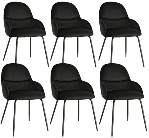Goeurvant Esszimmerstühle 6er Set mit Armlehne – Ergonomische Polsterstühle, Moderne Küchenstühle mit Samtbezug & Metallbeinen, Gepolsterte Stühle für Wohnzimmer, Esszimmer, Küche, Schwarz