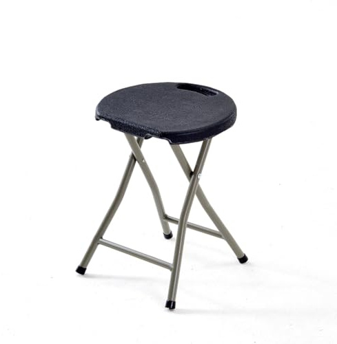 Sgabello pieghevole da 45,7 cm con manico, sedia rotonda in plastica resistente, portata 226,8 kg, portatile, per uso interno/esterno, ideale per dormitorio, cucina, campeggio, colore nero