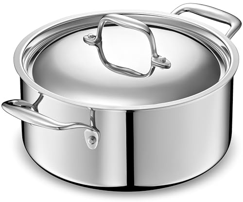 LEGEND COOKWARE 5-Ply Stainless Steel 5-Quart Dutch Oven with Lid - Induction Compatible, Oven Safe 800°F - Non-Toxic, No Coatings - Even Heating, Won't Warp - Built to Last Generations