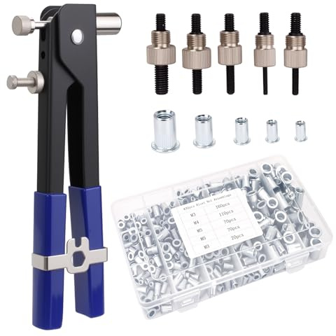 Rivet Nut Tool Kit, 430PCS Metric Rivnuts Assortment (M8/M6/M5/M4/M3) with Rivet Nut Gun – Weatherproof Carbon Steel, One-Hand Installation Tool for Automotive, Marine, Home Improvement (Sliver)