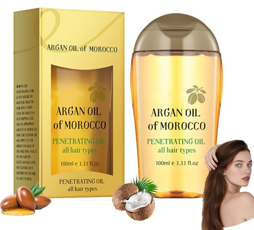 Moroccan Argan Oil Extra Penetrating Hair Oil, 100ml - Salon-Quality Dry & Damaged Hair Treatment, Intense Moisture, Frizz Control, Shine Enhancer, Split End Repair for All Hair Types