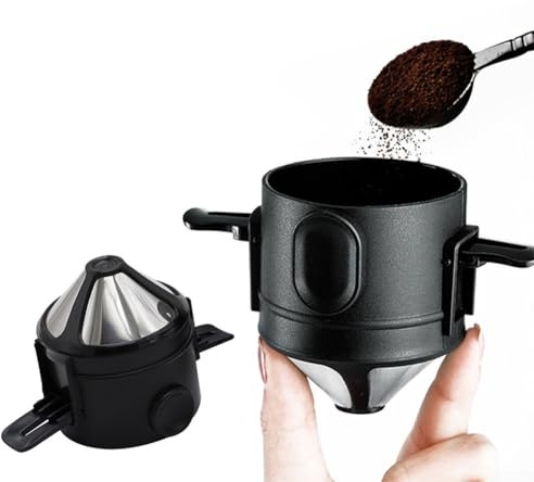 Filtro de café de acero inoxidable reutilizable portátil con diseño plegable y malla de doble capa para una extracción suave de café en casa o al aire libre