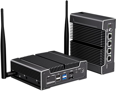 GEEKOM iX12 Lüfterloser Mini PC mit Intel N95, 3 Jahre Garantie, 8 GB DDR5 | 256 GB SSD (erweiterbar), Business Mini Desktop, 4× 2.5G LAN, Firewall Hardware/Router PC, 5G Ready, Triple 8K Display