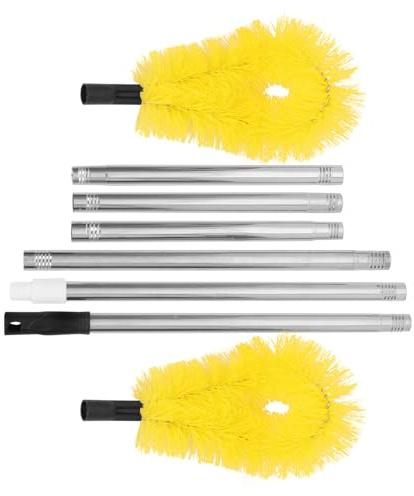 Veemoon Brosse de Nettoyage pour Gouttières Manche Télescopique Réglable, Tête Jaune Résistante Multi-angles, 6 Sections, Outil Professionnel pour Entretien de Toitures et Canalisations