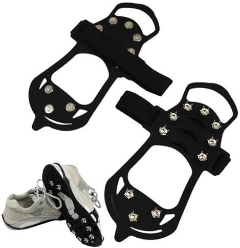 Grampones De Hielo | 1 Par De 10 Dientes Equipo De Senderismo Ligero,Grampones De Tracción para Hombres En Nieve Y Hielo - para Pescar Correr Al Aire Libre Compras Trabajo Hombres