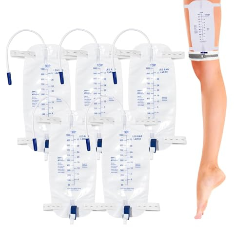 Gansdnek 5 Stück 1000ml Urinbeutel Katheter Beinbeutel, Urinsammelbeutel Drainagebeutel mit 2 Riemen, Urinbeutel mit Ventil und T-Ablass, Urindrainagebeutel, Drainagebeutel