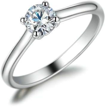 KnSam Echtschmuck 9K/14K/18K Weiß Gold Partnerringe, Solitär Trauringe mit Moissanit, Eheringe Weißgold Au 375/585/750, Gr.47-65