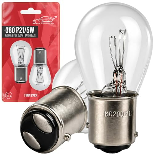 Xtremeauto 2x 380 P21/5W BAY15D Brake & Tail Light Bulbs – 12V 21/5W Dual Filament Stop Light Bulbs, Staggered Pins, Road Legal E-Marked Rear Car Bulbs (Pair)