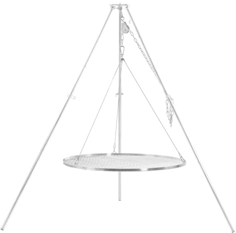 BBQ-Toro Barbecue à trépied avec grille | 119-184 cm | Barbecue pivotant | Cadre trépied en fer, support de barbecue avec grille | Barbecue suspendu, structure de barbecue (fer galvanisé, Ø 90 cm)