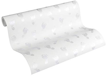 Papier Peint Enfant Little Stars Papier peint intissé 10.05 m x 0.53 m Argent Blanc Fabriqué en Allemagne par Livingwalls 358631 35863-1