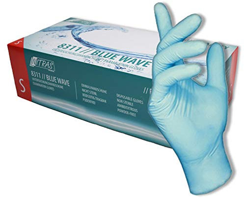 100 guantes desechables en caja dispensadora, protección de la UE, guantes desechables, guantes de exploración, guantes de nitrilo, sin polvo, sin látex, talla 9/L