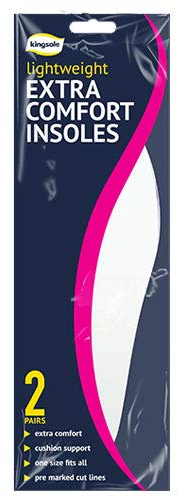 White Extra Comfort Foam Insoles, 2 Pairs - Lightweight, One Size Fits All, Ideal Shoe Support