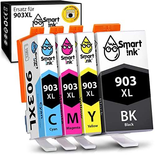 Smart Ink Kompatible Druckerpatronen als Ersatz für HP 903 XL 903XL 4 Multipack (Schwarz XL & Blau Rot Gelb) mit Advanced Chip Technology Kompatibel mit Officejet 6950 Officejet Pro 6960 6970 Drucker