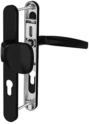 Schmalrahmengarnitur Schwarz RAL9005 Türbeschlag 92mm PZ Langschildgarnitur Wechselgarnitur Haustüre Nebeneingangstüre (Knopf/Drücker, Türstärke 71-86mm)