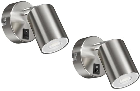 ledscom.de 2X wall spot WAIKA, Single-Flame, with Switch, GU10, matt Chrome, incl. GU10 LED lamp (Warm White, 5.473W, 468lm, 30°)