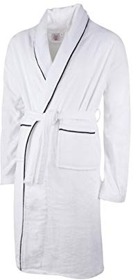 Clinotest dam och herr velour morgonrock, badrock como, halskrage, vit med svart passform, i olika storlekar (M)