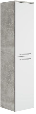Badplaats B.V. Badezimmer Badschrank Saturnus 130cm Beton mit Weiß - Regal Schrank Hochschrank Schrank Möbel
